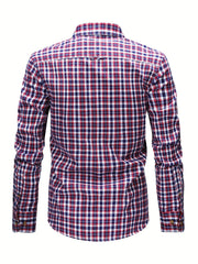 New  Brushed Plaid Flannel Men's Long Sleeve Shirt, Two-Tone Design, Thickened Autumn Casual Shirt for Men's Daily Vacation Streetwear, Comfortable Fit