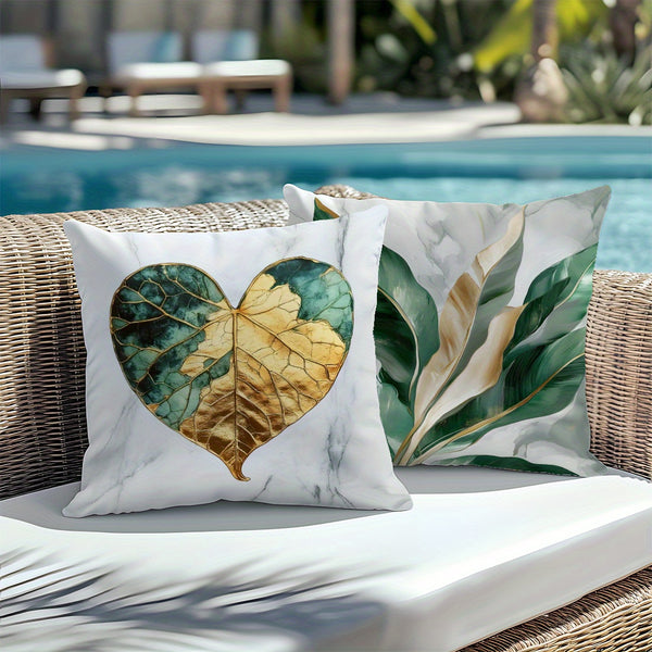 4pcs Green & Golden Leaf & Butterfly Print Cushion Covers