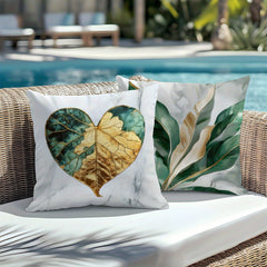 4pcs Green & Golden Leaf & Butterfly Print Cushion Covers