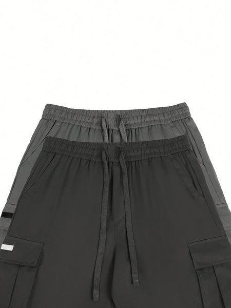 2pcs Men'S Cargo Shorts, Drawstring Waist Multi-Pocket Men'S Shorts