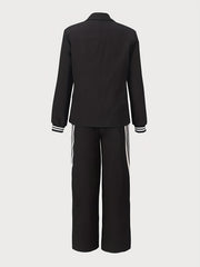 Women'S Striped Lapel Long Sleeve Jacket with Matching Trousers Set BK
