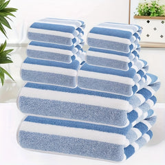8-Piece Non-Shedding Super Absorbent Ultra-Soft Five Star Hotel Standard Two-Tone Striped Bath Towel Set