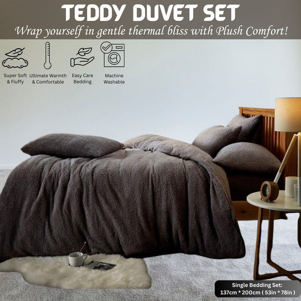 Teddy Bear Fleece Duvet Cover Set | Single Double King Size Bedding | Super Soft Plush Quilt Cover with Pillowcases | Warm Cosy Thermal Fluffy Set for Cold Nights | Easy Care & Durable Comfort | Luxury Teddy Fleece Bed Cover for Bedroom Warmth & Style | F