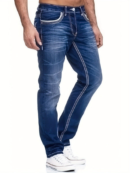 Men's Thick-thread Washed Denim Jeans