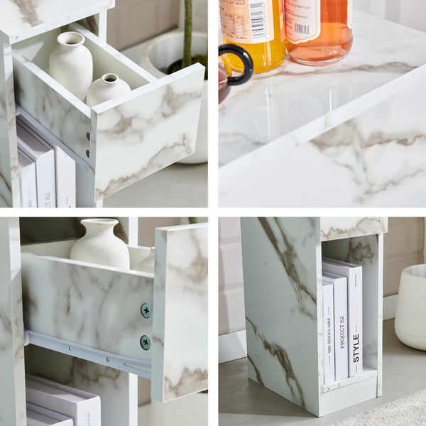 Slim Bedside Table, High Gloss Narrow Nightstand, Small Bedside Cabinet with Storage Space Saving for Bedroom Storage Unit, Living Room Small Sofa Side End Table