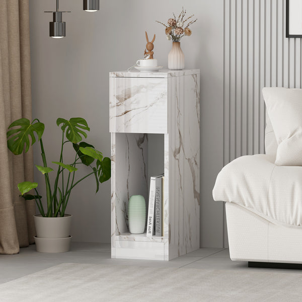 Slim Bedside Table, High Gloss Narrow Nightstand, Small Bedside Cabinet with Storage Space Saving for Bedroom Storage Unit, Living Room Small Sofa Side End Table
