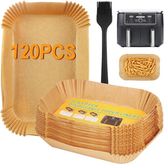 BYKITCHEN 100Pcs Air Fryer Liners for Ninja Dual, Air Fryer AF300UK AF400UK Accessories, Disposable Airfryer Parchment Paper Liners, Compatible with Ninja, Breville, Tower & Other Dual Zone Fryers
