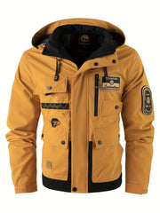 Men's Fashion New Jacket Men's Spring Autumn Thin Casual Multi-Pocket Outdoor High Quality Jacket Coat Men Detachable Hood Outdoor Trendy Design Waist Double Pocket Jacket