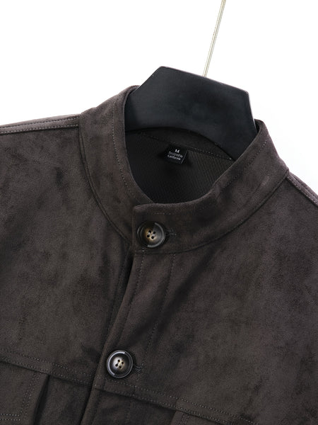 Men'S Casual Velvet Jacket with Pockets, Casual Long Sleeve Stand Collar Button-Up Coat