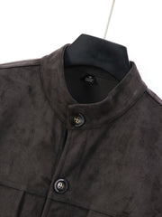 Men'S Casual Velvet Jacket with Pockets, Casual Long Sleeve Stand Collar Button-Up Coat