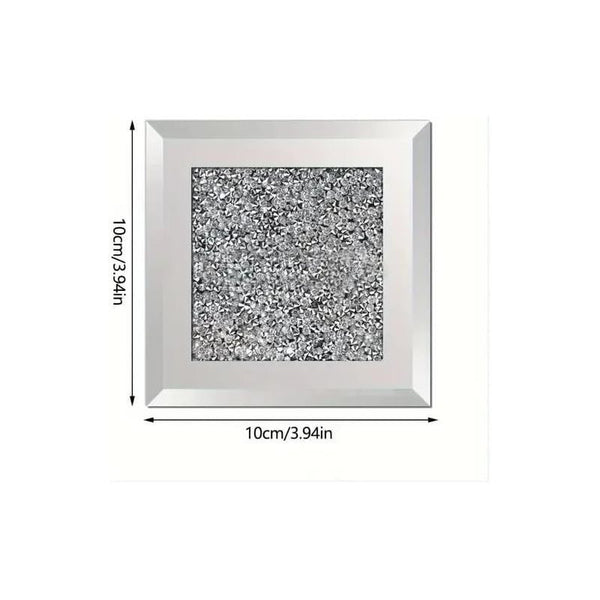 Set of 4 Square Crystal Coasters – 10cm Glass Mirrored Drink Coasters with Glitter Crushed Diamond Design – Elegant Coasters for Home, Kitchen, Bar, or Table Decoration