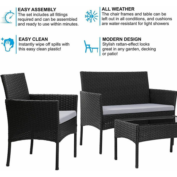 4pcs Rattan Outdoor Garden furniture sofa set with 2x Armchairs 1x Double Sofa & 1 table for indoor & outdoor