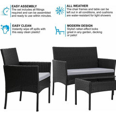 4pcs Rattan Outdoor Garden furniture sofa set with 2x Armchairs 1x Double Sofa & 1 table for indoor & outdoor