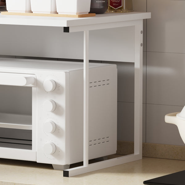 2-Tier Microwave Oven Shelf Stand, Kitchen Countertop Storage Rack Spices Rack Freestanding, Home Office Printer Stand Multifunctional Unit Shelving Wood Top Metal Frame