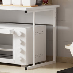 2-Tier Microwave Oven Shelf Stand, Kitchen Countertop Storage Rack Spices Rack Freestanding, Home Office Printer Stand Multifunctional Unit Shelving Wood Top Metal Frame