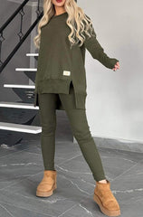 Casual fashion sets - fleece two-piece set, long-sleeved top and pants, available in various colors, casual suits, trendy fashion, suitable for wearing at home in autumn and winter, Women's long pants set, home clothing, autumn fashion, unique two-pi