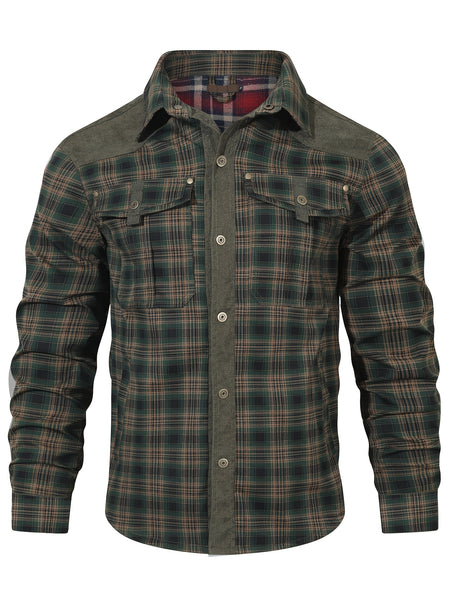 Men's Premium Plaid Jacket - Casual Polyester, Button-Up with Collar for Spring/Fall