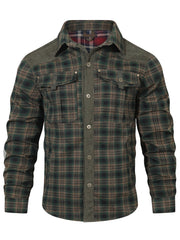 Men's Premium Plaid Jacket - Casual Polyester, Button-Up with Collar for Spring/Fall