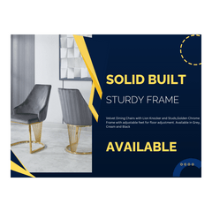 Set of 2 Modernique Velvet Upholstered Dining Chairs with Gold Metal Frame, Available in Black Grey and Cream