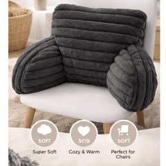 Teddy Fleece Reading Pillow with Arms Soft Backrest Support Cushion 65x40cm for Bed and Sofa in 4 Colours