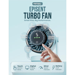 EPISENT Portable USB Desk Fan with Digital Display, Rechargeable Table Fan, 360° Adjustable Air Circulator, Touch Control, Wall Mount Design, 5 Speed Settings, Compact Fan for Home, Office & Travel