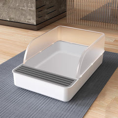 51cm Extra Large Open Cat Litter Tray High Sided Deep Jumbo Rim Pan Box Loo Toilet Large Cat Litter Tray Box, Cat Litter Box Cat Toilet Tray Anti-Splash Non Slip High Sided Deep Toilet Loo Adult Cats Kitten Pan Pet Loo Easy Cleaning | Pet Toilet, White