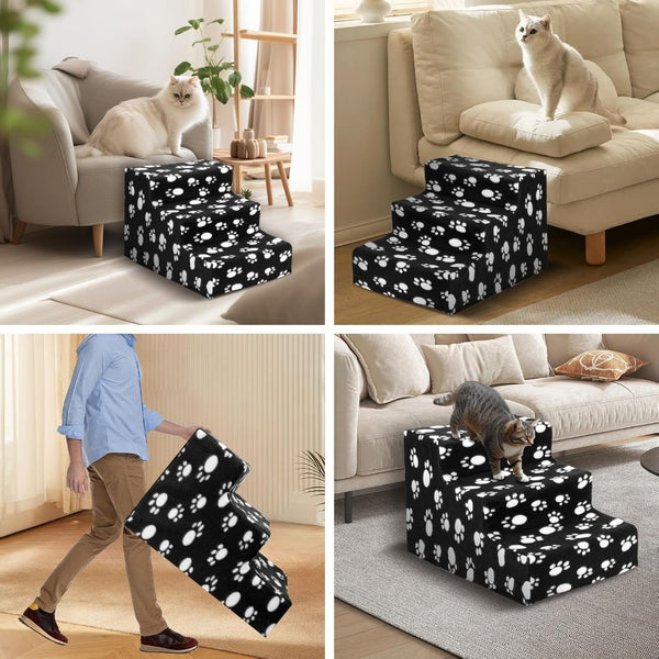 Anti-Slip Dog Steps with Removable Washable Cover for Smaller Elder Pets Sturdy Steps for Dogs