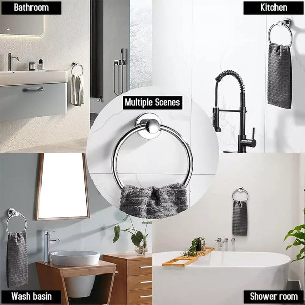 Hand Towel Ring Round Holder Wall Mounted Rail Kitchen Bathroom Stainless Steel