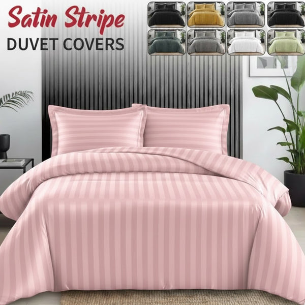 FAURA TEXTILES -Ultra Soft Striped Duvet Cover Set with Pillowcases – Elegant Modern Bedding Set, Smooth Comfortable Finish, Easy Care, Single Double King Super King Sizes