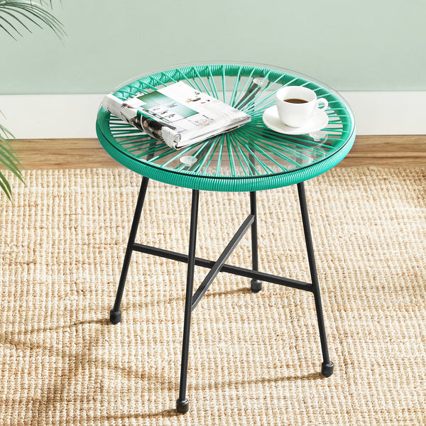 Garden Patio Furniture Set 3pcs, Acapulco Chair, Outdoor Seating, Glass Top Table and 2 Chairs, Indoor and Outdoor Conversation, Black,Green