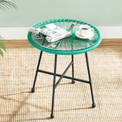 Garden Patio Furniture Set 3pcs, Acapulco Chair, Outdoor Seating, Glass Top Table and 2 Chairs, Indoor and Outdoor Conversation, Black,Green