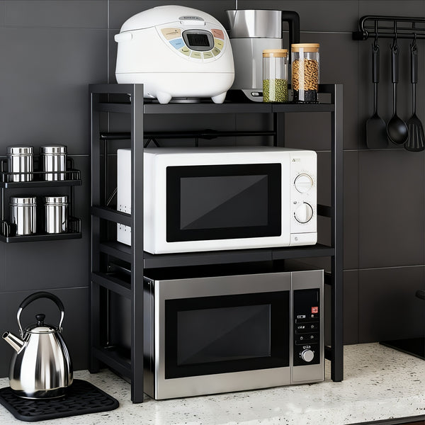2/3 Layer Expandable Kitchen Microwave Stand with 6 Hooks, Designed for Efficient Utensil Organization, Adjustable Width Fits Most Microwaves, Promoting Orderliness And Ease In The Kitchen Festival Gifts