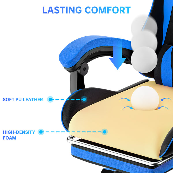 GartistGo Gaming Chair With footrest,Computer Chairs with Lumbar Cushion + Headrest, Height-Adjustable Office Chair for Adults, Girls, Boys