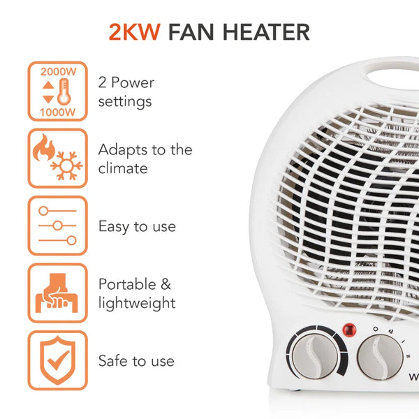 Thermo Fan Heater with 2 Heat Settings and Overheat Protection, 2000W