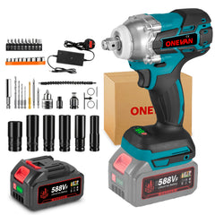 Brushless Electric Wrench, 1/2 Inch Impact Wrench Set,, with LED Work Light, 2 Forward Speeds, 2 Reverse Speeds, for Home DIY/Electric Tools Home DIY/Electric Tools, Furniture Installation Scaffolding Electric Tools, ONEVAN