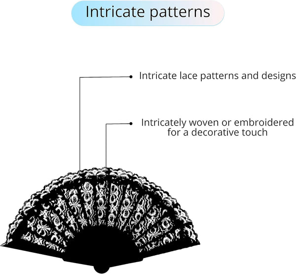 Black Lace Spanish Fan for Women, One Size, Foldable Lace Fan, Hand Held Fan for Wedding Party, Fancy Dress Costume Accessory