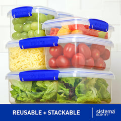 Sistema KLIP IT Food Storage Container | 7 L | Stackable & Airtight Fridge/Freezer Food Box with Lid | Bpa-Free Plastic | Blue Clips | 1 Count