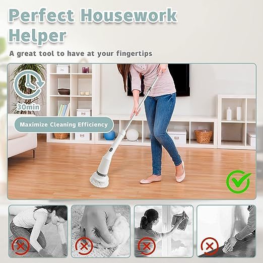 Electric Cleaning Brush, Cordless Spin Scrubber With 6 Interchangeable Brush Heads, Adjustable Telescopic Rods 35-116 Cm, 2 Rotation Speeds, For Bathroom, Kitchen, Tiles, Floor