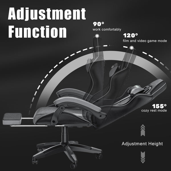 GartistGo Gaming Chair With footrest,Computer Chairs with Lumbar Cushion + Headrest, Height-Adjustable Office Chair for Adults, Girls, Boys