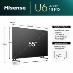 Hisense 55U6NQTUK 55 Inch Mini LED Freely Smart TV
