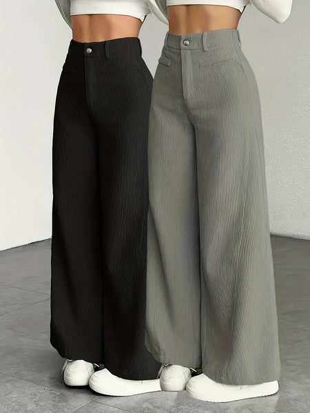 New 2pcs Set Women'S Comfortable, Stylish, Elegant High-Waisted Cargo Wide-Leg Pants