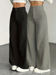 New 2pcs Set Women'S Comfortable, Stylish, Elegant High-Waisted Cargo Wide-Leg Pants