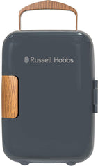 Russell Hobbs RH4CLR1001SCG 4L/6 Can Mini Portable Cooler & Warmer for Drinks, Cosmetics/Makeup/Skincare, AC/DC Power, Scandi Style, Grey & Wood Effect, for Bedroom, Home, Caravan, Car