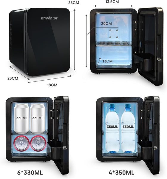Enventor Mini Fridge 4 Litre, 6 Can Mini Fridges for Bedrooms, AC+12V DC Power Cooler & Warmer, Portable Small Fridge for Car, Travel, Home/Skincare, Makeup, Cosmetics/Drinks, Fruit, Food, Black