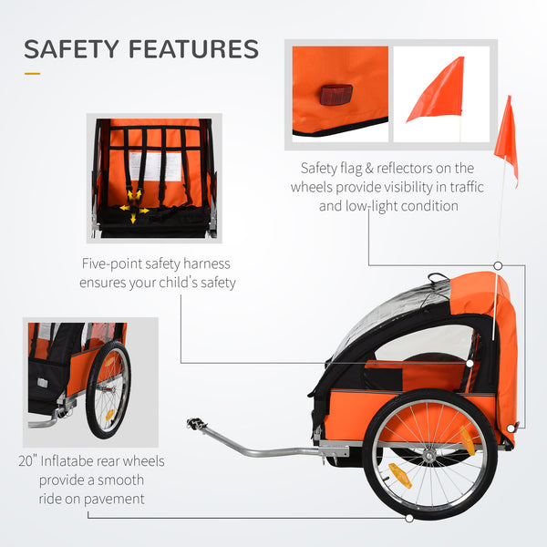 2-Seat Child Bike Trailer Bicycle Wagon for Kid W/ Seat Belt Hitch Coupler