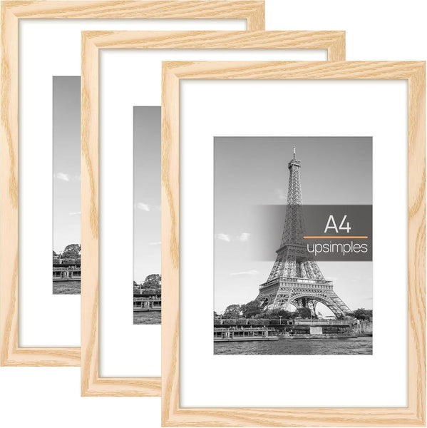3 Pack A4 Picture Frame, A4 Black Picture Frames 21 X 29,7 Cm, Frame Wall Hanging Landscape or Portrait Orientation