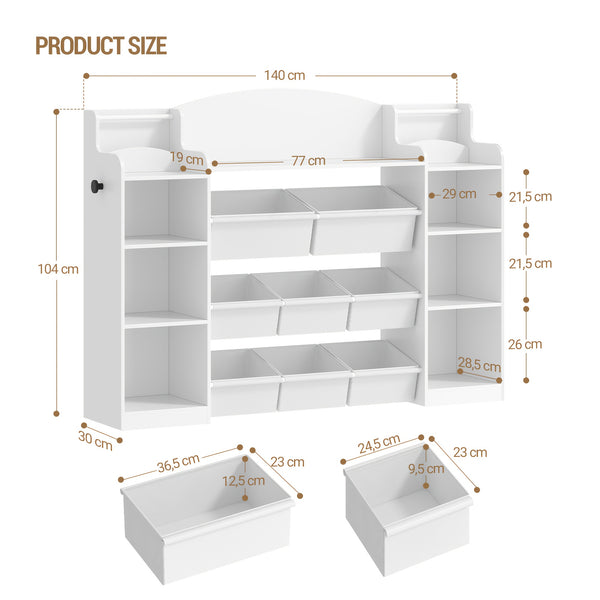 Toy Storage Units and Bookcase | With 8 Fabric Bins, Open Shelves, Display Rack, Suitable for Bedroom, Nursery, Playroom, Kindergarten, White - HZUANERI