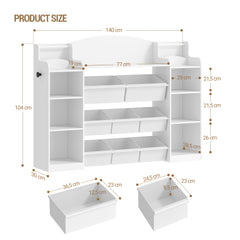 Toy Storage Units and Bookcase | With 8 Fabric Bins, Open Shelves, Display Rack, Suitable for Bedroom, Nursery, Playroom, Kindergarten, White - HZUANERI