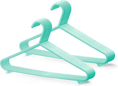 KEPLIN Adult Plastic Coat Hangers - 25Pk, Black Colour, Strong Clothes Hangers for Clothes Rail & Closet, Clothing Hanger with Suit Pants Trouser Bar and Clips, Space Saving, 37.5 Cm Wide