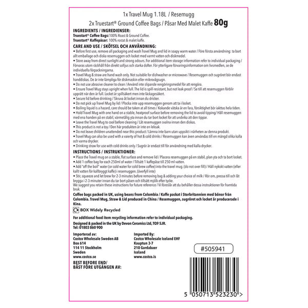 Truestart Coffee Travel Mug Set with Coffee Bags in Light